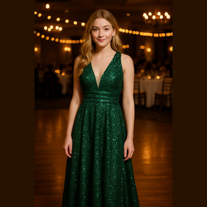Faeriesty Emerald Green Sequin Gown. Low Cut Front & Back P2P 29” SIZE 5X